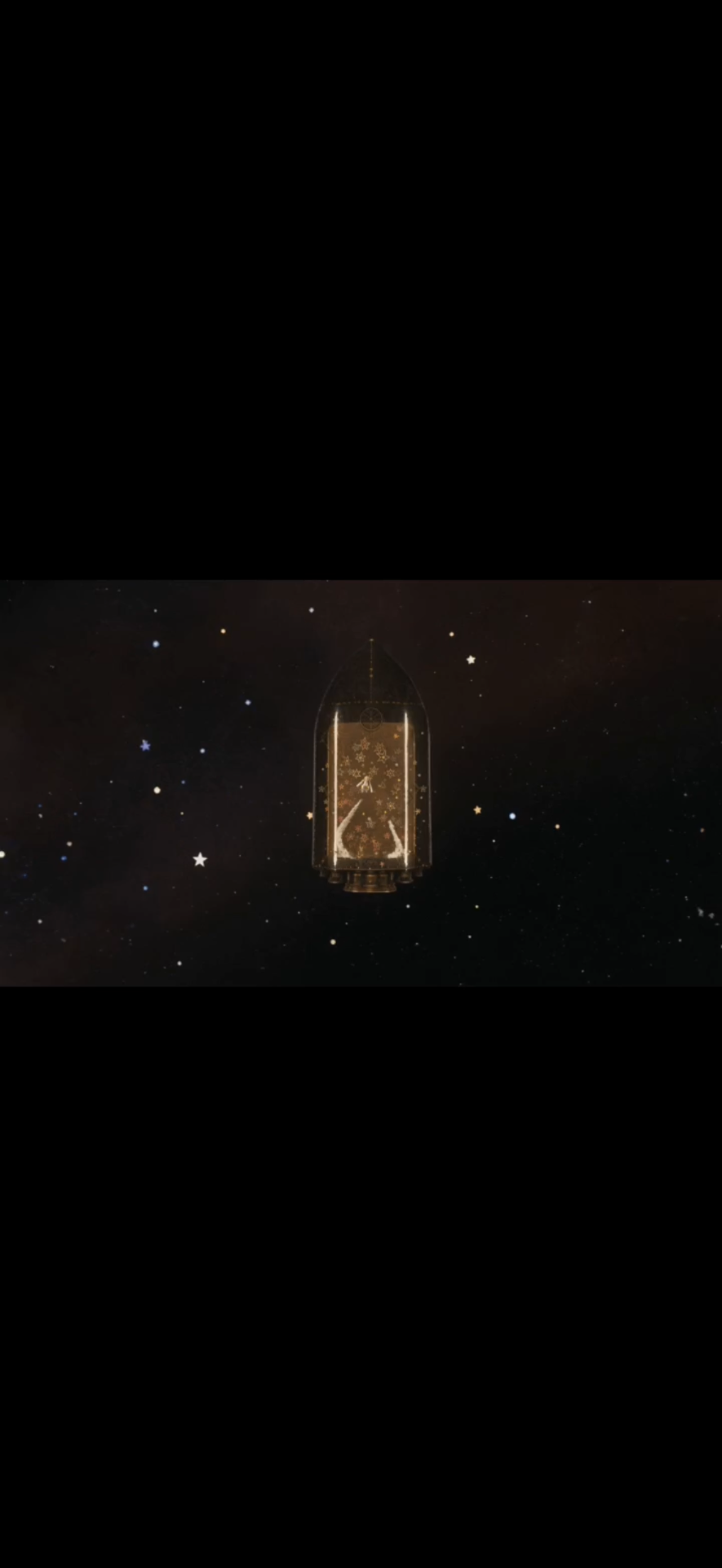 A rocket silhouette against deep space