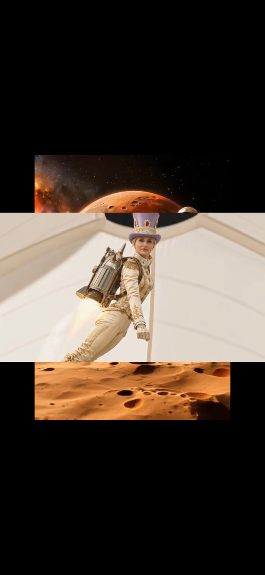 Mars close, the ringmaster in flight