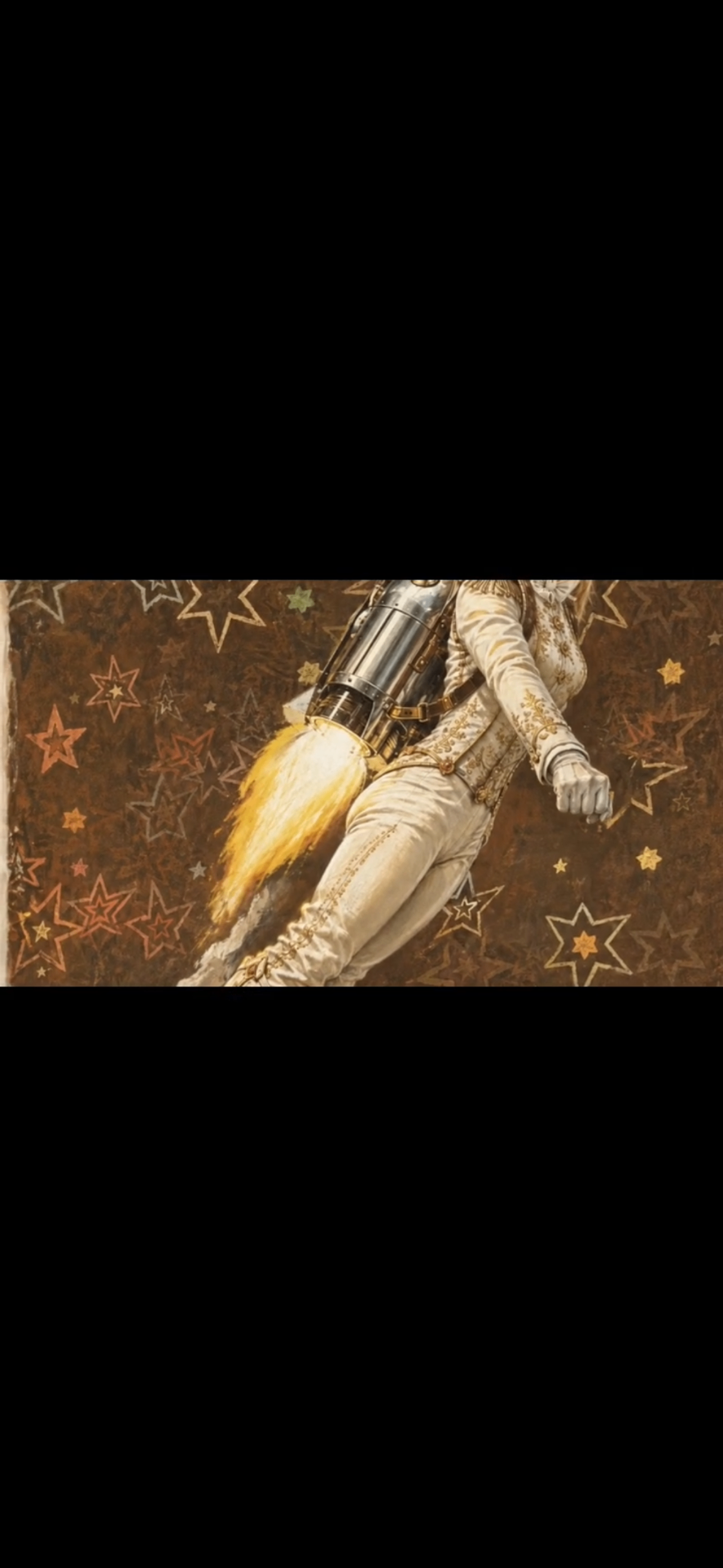 The ringmaster streaking across a brown, starry sky