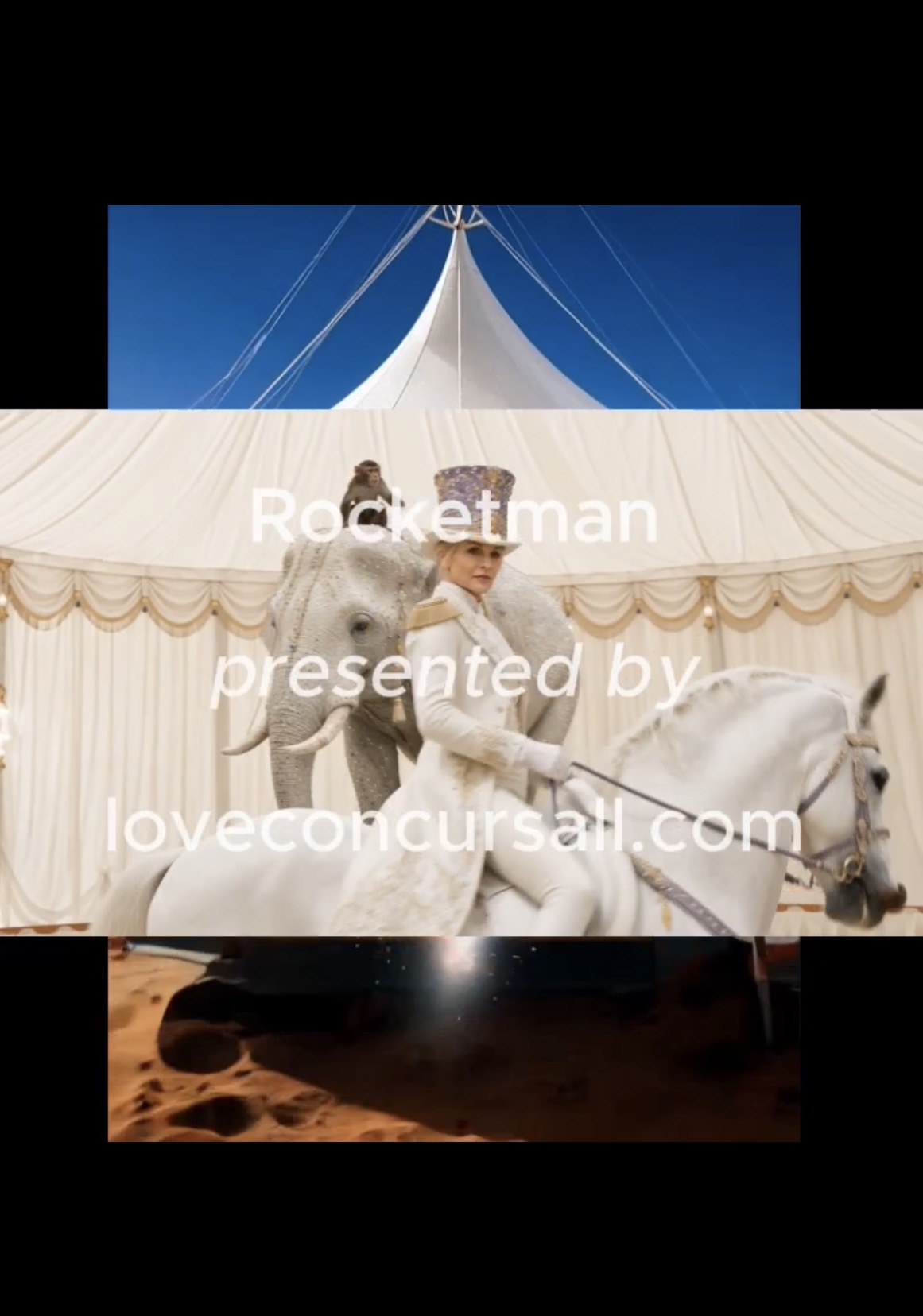 Title card: Rocketman, the ringmaster on her white horse